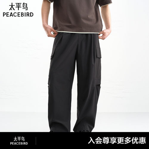 【商场同款】太平鸟男装字母刺绣休闲裤新款工装阔腿裤B2GLG2276