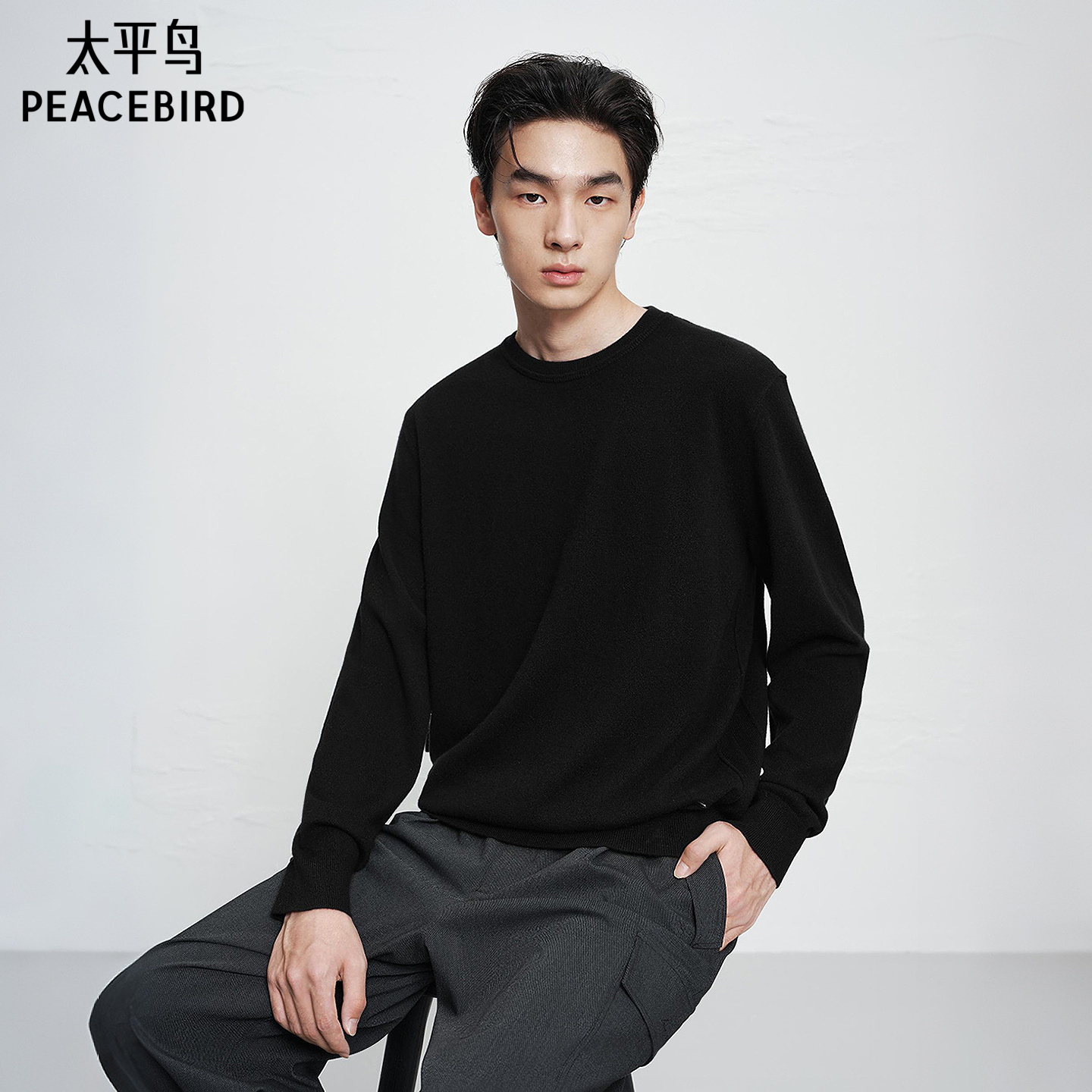 【商场同款】太平鸟男装 休闲毛衫男士时尚半高领羊绒衫B1EBF4B45