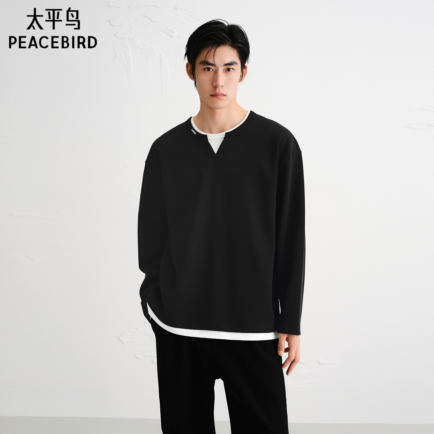 亨利领重磅宽松长袖T恤