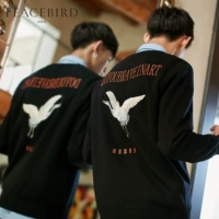 Hòa bình Bird Men Mặc mùa thu và mùa đông mới cổ tròn cá sấu thêu lớn áo len len thời trang áo len - Kéo qua quần áo nam