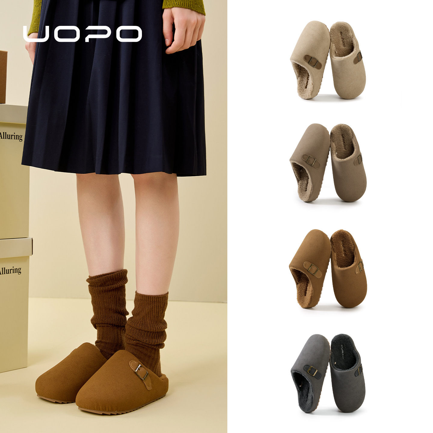 秋冬季勃肯鞋男女冬天室内居家可外穿感保暖加绒tpr棉拖鞋