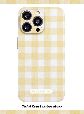 复古黄色棋牌格开心菲林二合一手机壳适用苹果17nova14华为p70mate60小米15opporen14ovivo荣耀300iPhone16