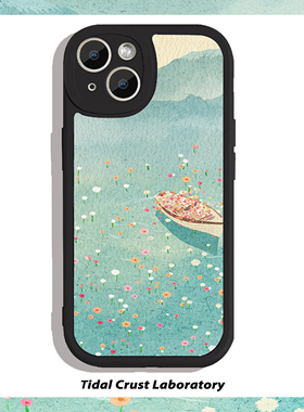 黑色小羊皮清新绿色油画风全包手机壳适用苹果15nova10华为p50Emate60pro小米13opporeno9vivo荣耀80iPhone14