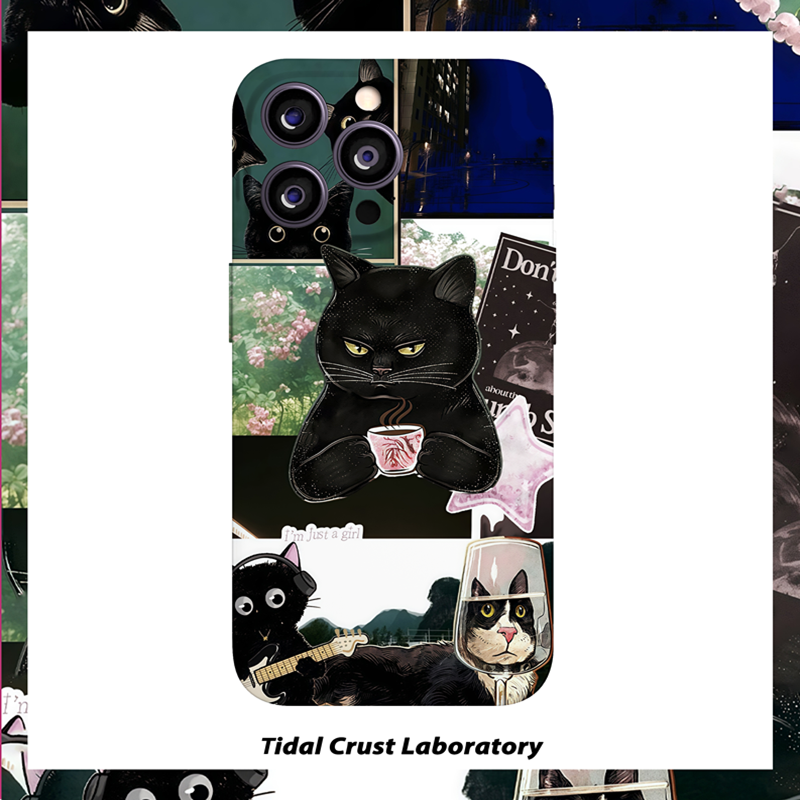 炫酷黑猫拼接可爱复古菲林二合一手机壳适用苹果17nova14华为p70mate60小米15opporen14ovivo荣耀300iPhone16