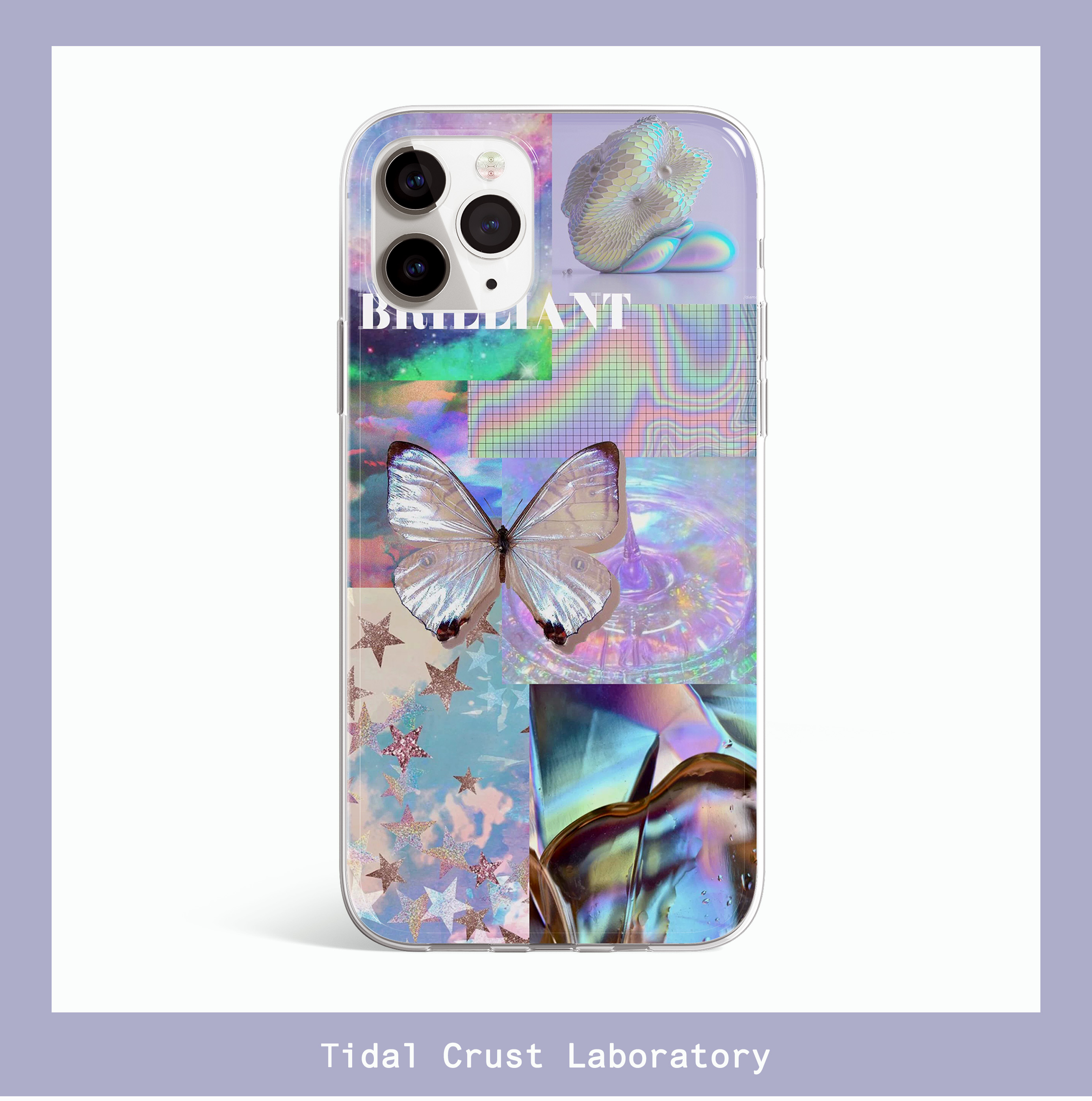 复古粉蝴蝶赛博朋克透明手机壳