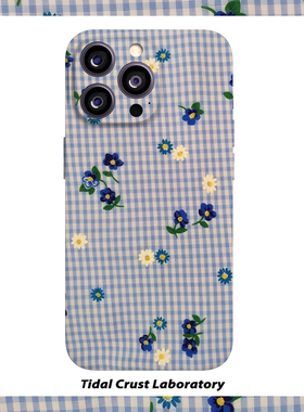 复古田园碎花蓝白格子菲林二合一手机壳适用苹果17nova14华为p70mate60小米15opporen14ovivo荣耀300iPhone16