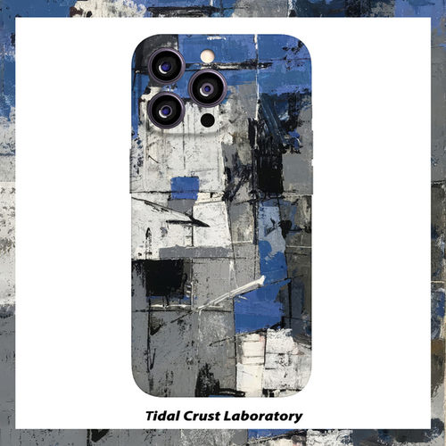 蓝色忧郁拼接油画高级菲林二合一手机壳适用苹果17nova14华为p70mate60小米15opporen14ovivo荣耀300iPhone16