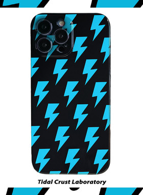 潮牌炫酷蓝色闪电黑色亮面软全包手机壳适用苹果16nova12华为p70mate60小米14opporen12ovivo荣耀200iPhone15