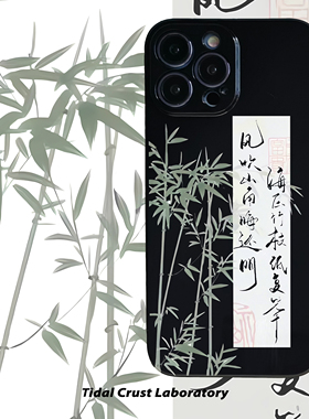国风竹子清冷海压竹枝低复举黑色亮软壳适用苹果15nova10华为p50E/mate40小米13opporeno9vivo荣耀80iPhone14