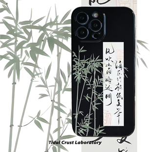 国风竹子清冷海压竹枝低复举黑色亮软壳适用苹果15nova10华为p50E/mate40小米13opporeno9vivo荣耀80iPhone14