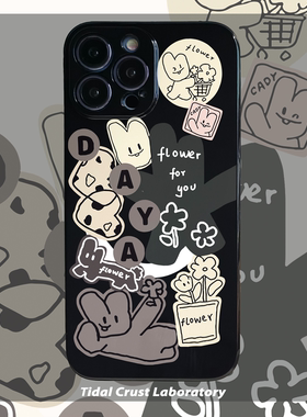 黑色亮面卡通拼接小狗手机壳适用适用苹果15nova10华为p50E/mate40小米13opporeno9vivo荣耀80iPhone14