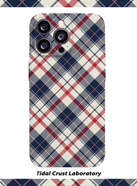 复古英伦风红白蓝格纹菲林二合一手机壳适用苹果17nova14华为p70mate60小米15opporen14ovivo荣耀300iPhone16