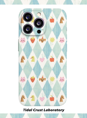 蓝白菱格童趣卡通图案菲林二合一手机壳适用苹果17nova14华为p70mate60小米15opporen14ovivo荣耀300iPhone16