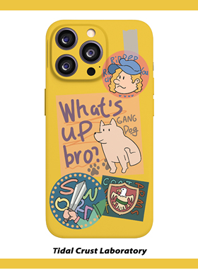 可爱黄色标签小狗亮面菲林二合一手机壳适用苹果17nova14华为p70mate60小米15opporen14ovivo荣耀300iPhone16