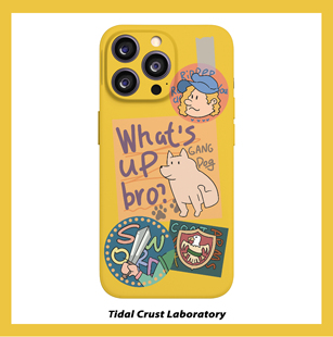 可爱黄色标签小狗亮面菲林二合一手机壳适用苹果17nova14华为p70mate60小米15opporen14ovivo荣耀300iPhone16