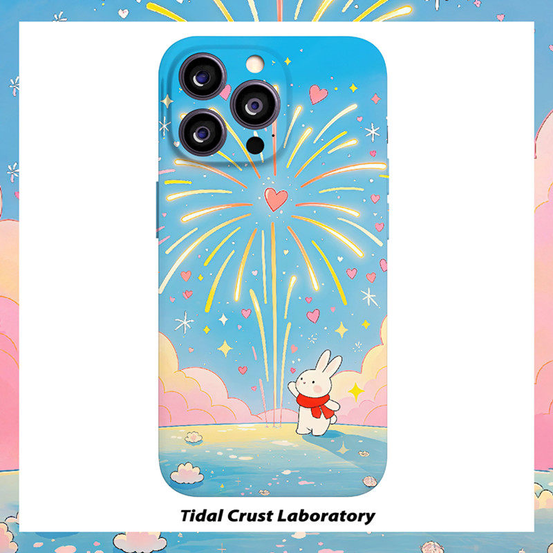 可爱兔兔放烟花开心酷菲林二合一手机壳适用苹果17nova14华为