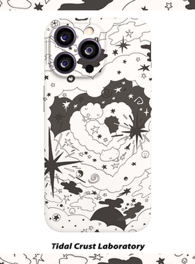 黑白可爱小狗线条萌趣菲林二合一手机壳适用苹果17nova14华为p70mate60小米15opporen14ovivo荣耀300iPhone16