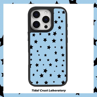 蓝色黑星潮流炫酷y2k手机壳适用iPhone16 15pro手机壳15plus光滑14promax黑框12pro文艺11玻璃14苹果13pro