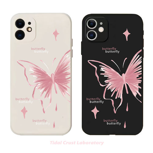 粉色蝴蝶简笔画高级国风酷液态硅胶手机壳适用苹果17nova14华为p70/mate70小米15opporeno14vivo荣耀iPhone15