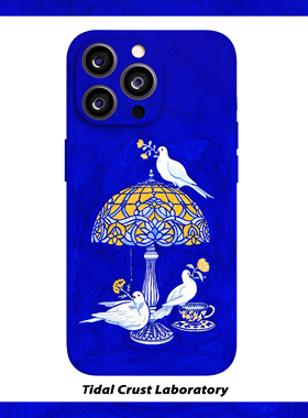 蓝色油画白鸽玻璃台灯菲林二合一手机壳适用苹果17nova14华为p70mate60小米15opporen14ovivo荣耀300iPhone16