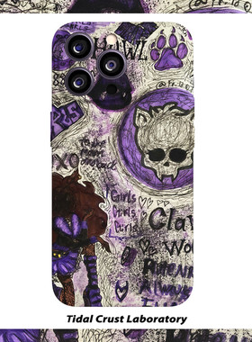 暗黑紫色涂鸦复古炫酷菲林二合一手机壳适用苹果17nova14华为p70mate60小米15opporen14ovivo荣耀300iPhone16