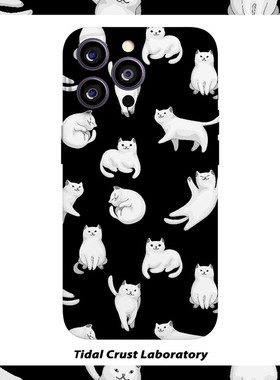 可爱猫咪合集黑色卡通菲林二合一手机壳适用苹果17nova14华为p70mate60小米15opporen14ovivo荣耀300iPhone16
