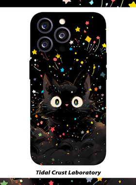 可爱黑色猫咪炫彩烟花菲林二合一手机壳适用苹果17nova14华为p70mate60小米15opporen14ovivo荣耀300iPhone16