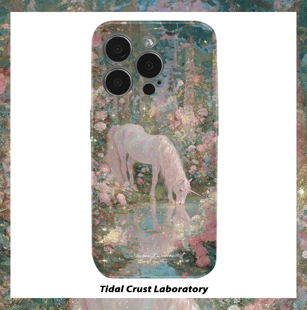 马年洒金油画湖边骏马菲林二合一手机壳适用苹果17nova14华为p70mate60小米15opporen14ovivo荣耀300iPhone16