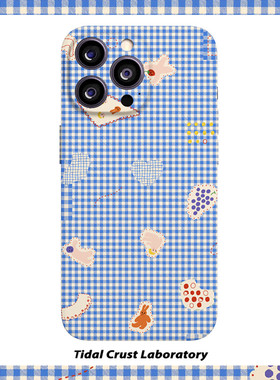 蓝色格子文艺清新布丁菲林二合一手机壳适用苹果17nova14华为p70mate60小米15opporen14ovivo荣耀300iPhone16