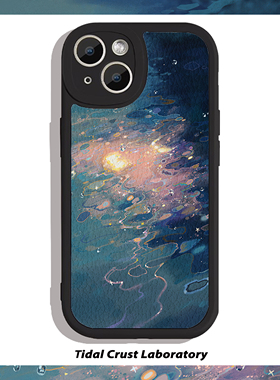 黑色小羊皮波光粼粼的水面油画全包手机款适用苹果17nova14华为p70/mate70小米15reno14viv30荣耀300iPhone15