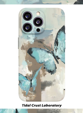 淡蓝色蝴蝶复古绚烂菲林二合一手机壳适用苹果17nova14华为p70mate60小米15opporen14ovivo荣耀300iPhone16