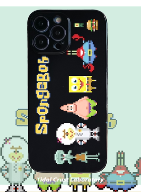 卡通海绵宝宝派大星卡通像素画黑色软壳适用苹果15nova10华为p50E/mate40小米13opporeno9vivo荣耀80iPhone14