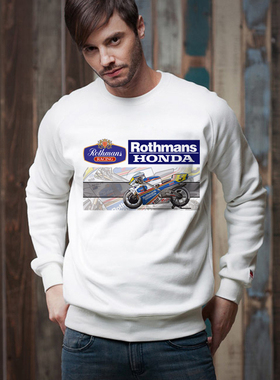 Rothmans机车衣服赛车骑行服风和自由圆领套头卫衣大码男休闲打底