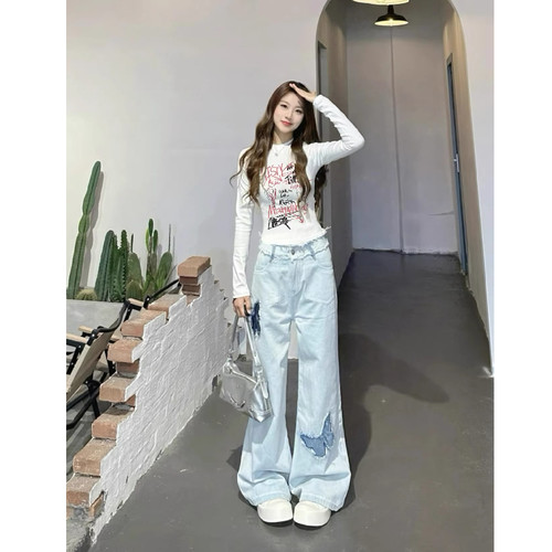 美式复古字母印花正肩长袖T恤女