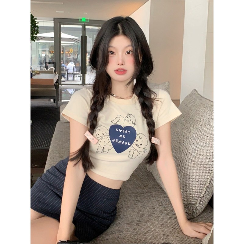 甜辣风爱心趣味印花短袖t恤女潮