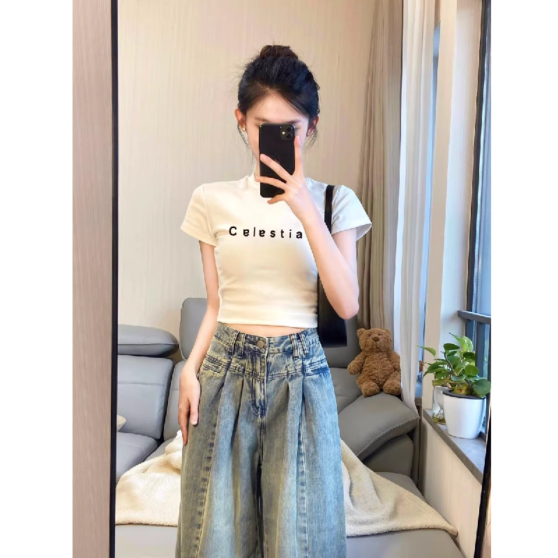 白色正肩T恤女夏季短款露脐上衣