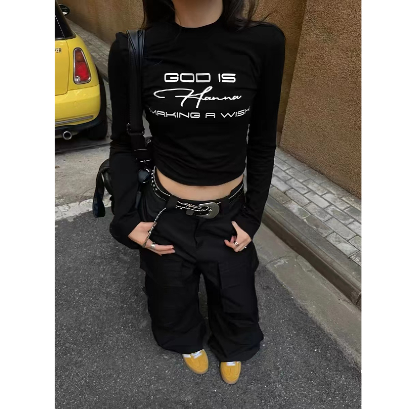 美式复古字母印花长袖T恤女上衣