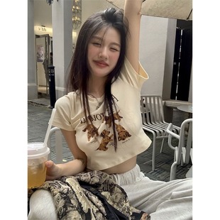 露脐上衣ins潮 多巴胺穿搭纯棉短袖 T恤女夏季 甜辣妹修身 小个子短款