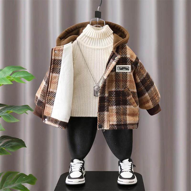 男童外套秋冬款2024新款儿童冬装毛呢上衣男孩冬季加绒厚呢子大衣