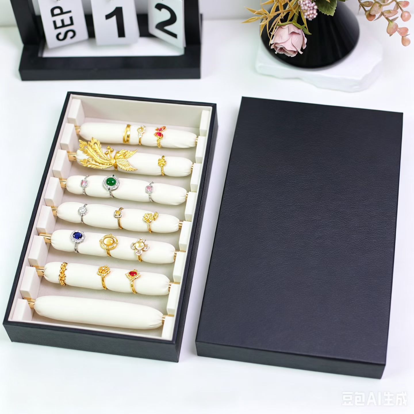 戒指展示盒带盖活动戒指棒珠宝店戒指展示盘便携戒指收纳盒外带盒