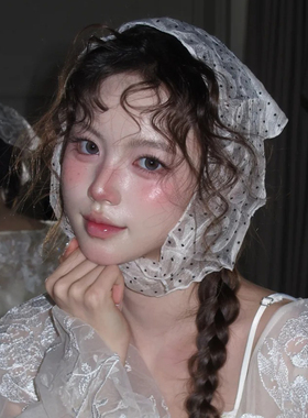 法式复古波点防晒三角巾女春秋甜美氛围感薄包头巾高级感丝巾屁帘