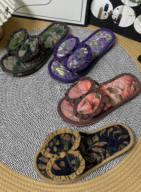 居梦家纯棉加厚三层布底防噪音无声静音男女情侣家居室内地板拖鞋