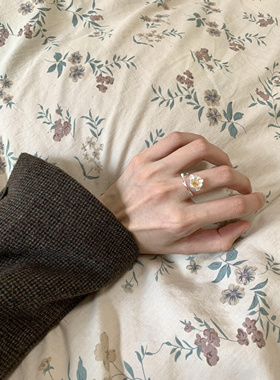 新中式国风海棠花卉戒指女开口指环时尚百搭显白立体花朵食指戒