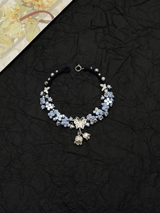 克莱因蓝小蝴蝶手工编绳蝴蝶铃兰花朵编织手链新中式轻奢显白手饰