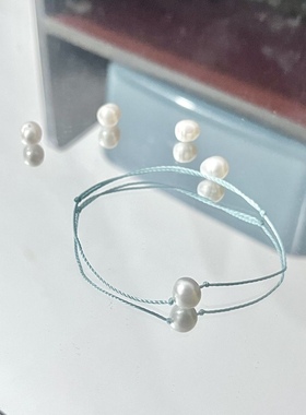 【月光】不规则淡水珍珠蓝色极细手绳超级百搭显白闺蜜款简约手绳