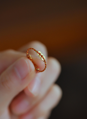 手工编织极简红金钱币戒指新中式mini钱串子编绳戒指高级感食指戒