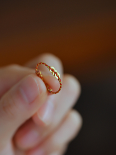 手工编织极简红金钱币戒指新中式mini钱串子编绳戒指高级感食指戒