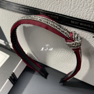 新年红色烫钻细边侧边打结头箍安哥拉红防滑带齿发箍简约洗脸发卡