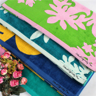 新品家用毛巾纯棉外贸出口日单Kathy Mom夏威夷风情剪绒印花浴巾