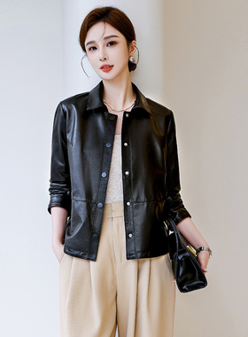 今年流行特惠2025年海宁新款春季真皮绵羊皮方领皮夹克女短款休闲